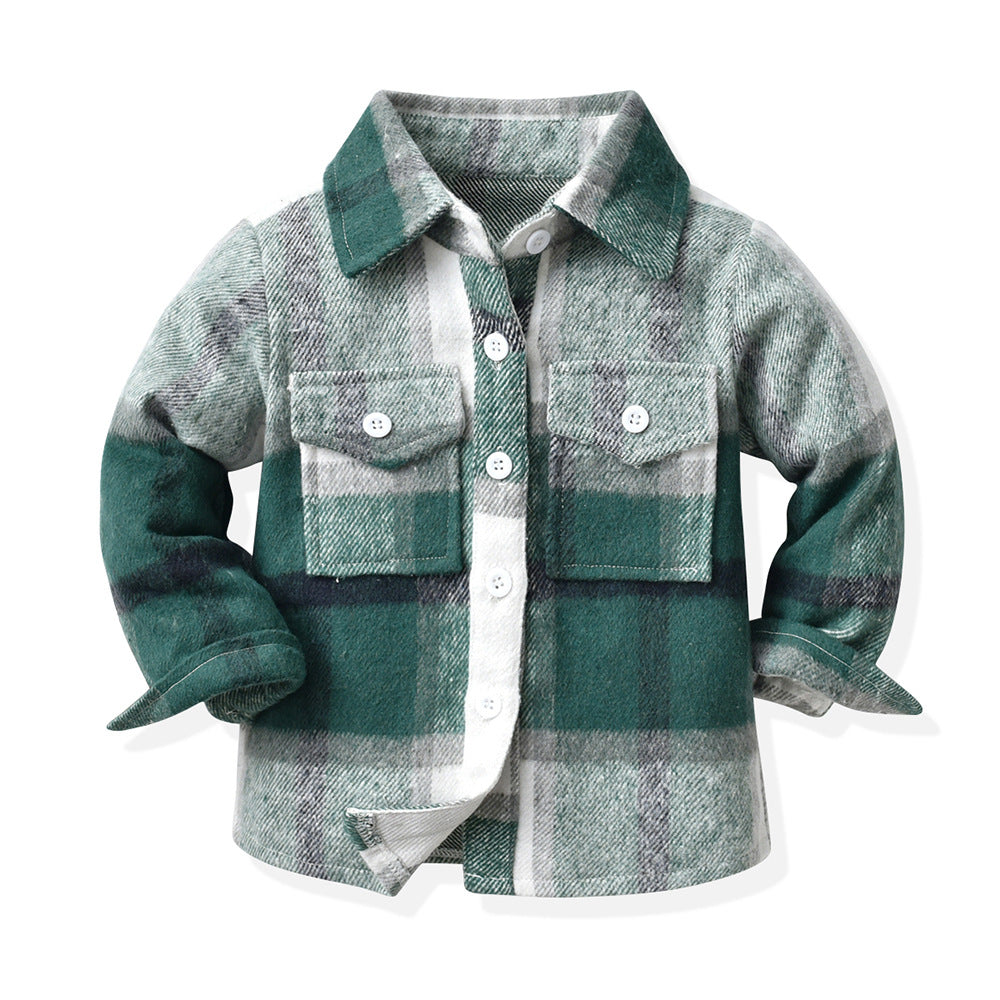 Wholesale Children's Cotton Multi-color Patchwork Plaid Shirt Long Sleeved Top